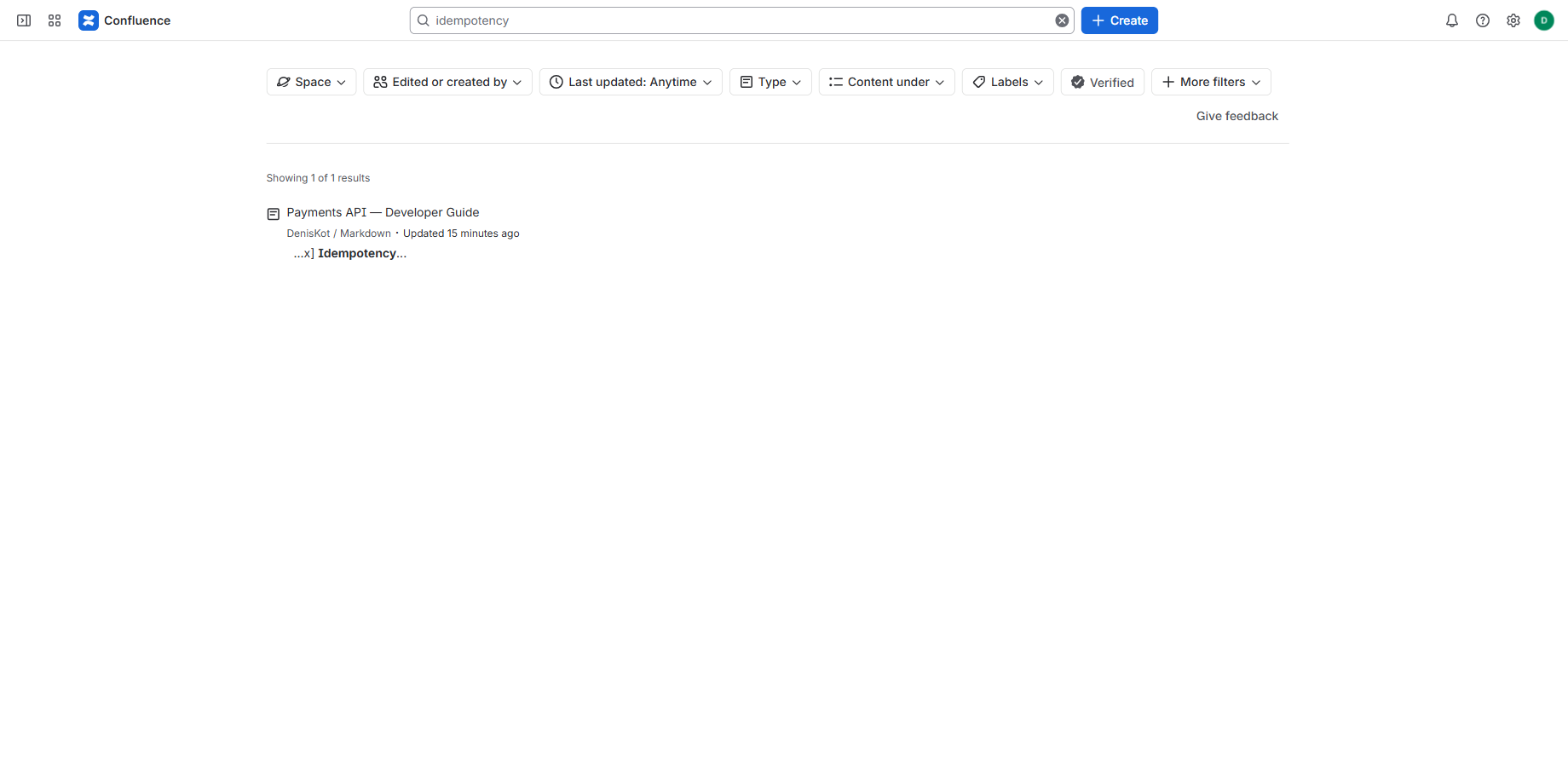 Confluence search finding text inside a Markdown macro
